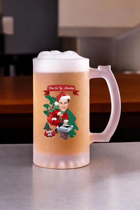 Erkek Arkadaşa Yılbaşı Hediyesi Karikatürlü Bira Bardağı
