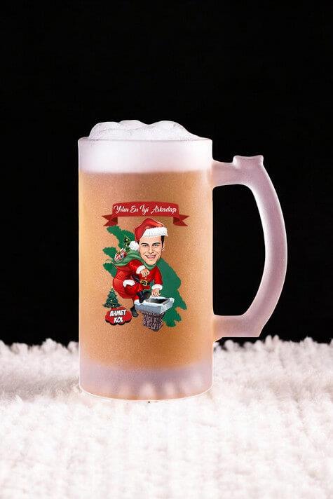Erkek Arkadaşa Yılbaşı Hediyesi Karikatürlü Bira Bardağı