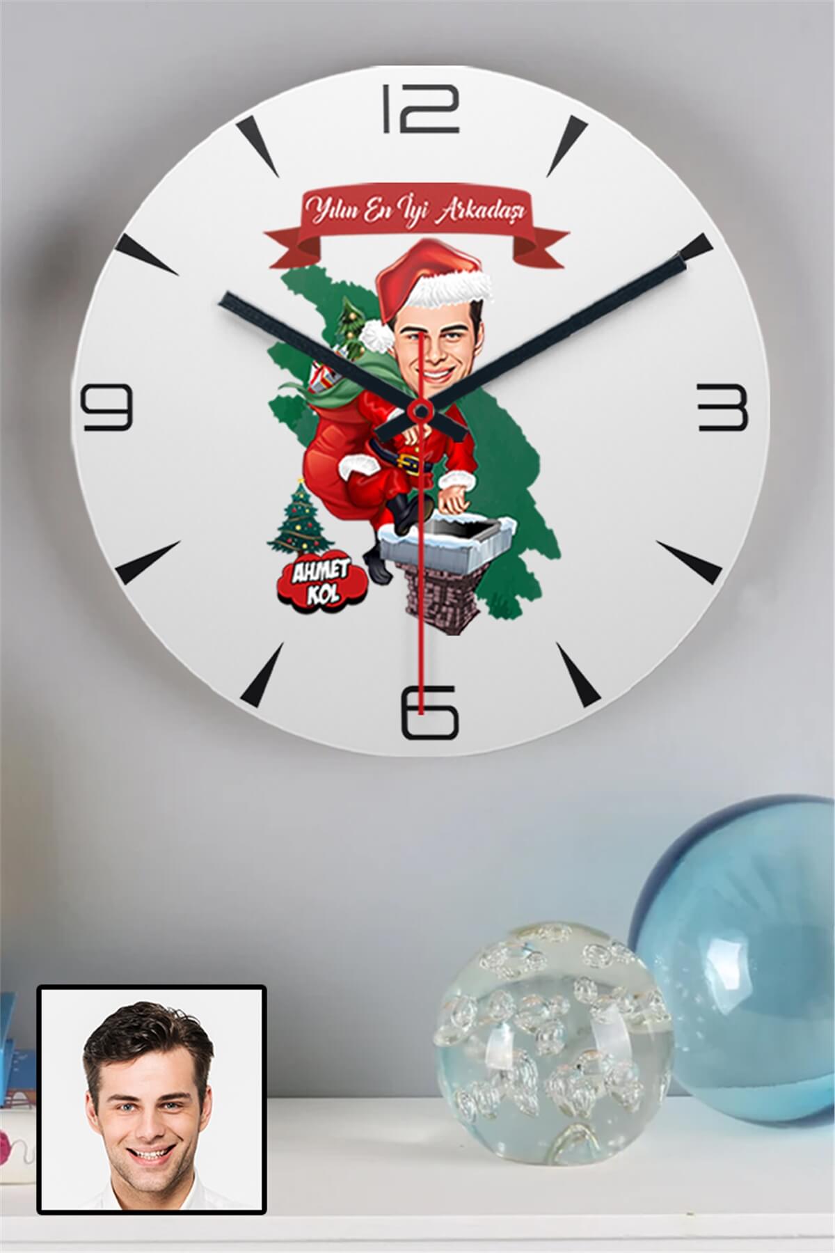 Erkek Arkadaşa Yılbaşı Hediyesi Karikatürlü Ahşap Duvar Saati