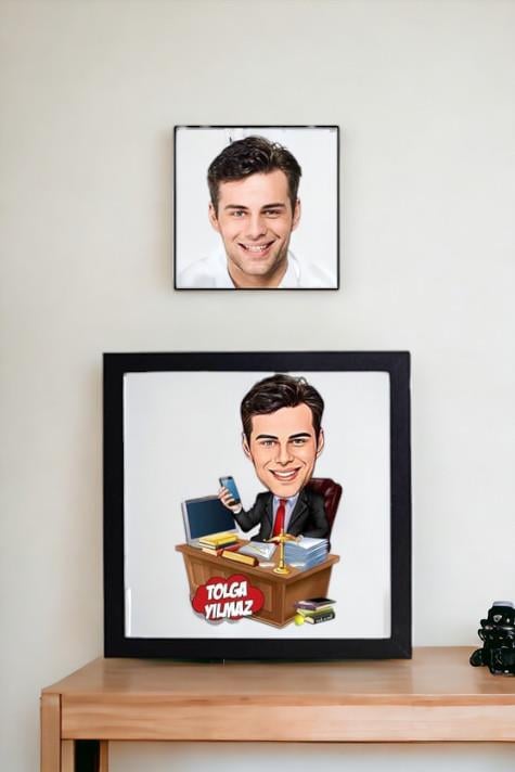 Erkek Avukata Hediye Karikatürlü Kare Çerçeve