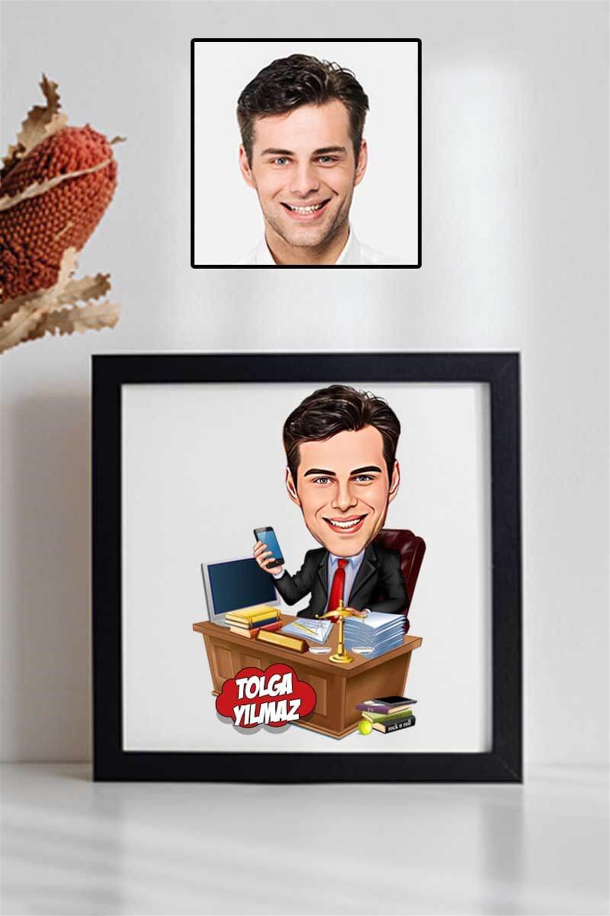Erkek Avukata Hediye Karikatürlü Kare Çerçeve