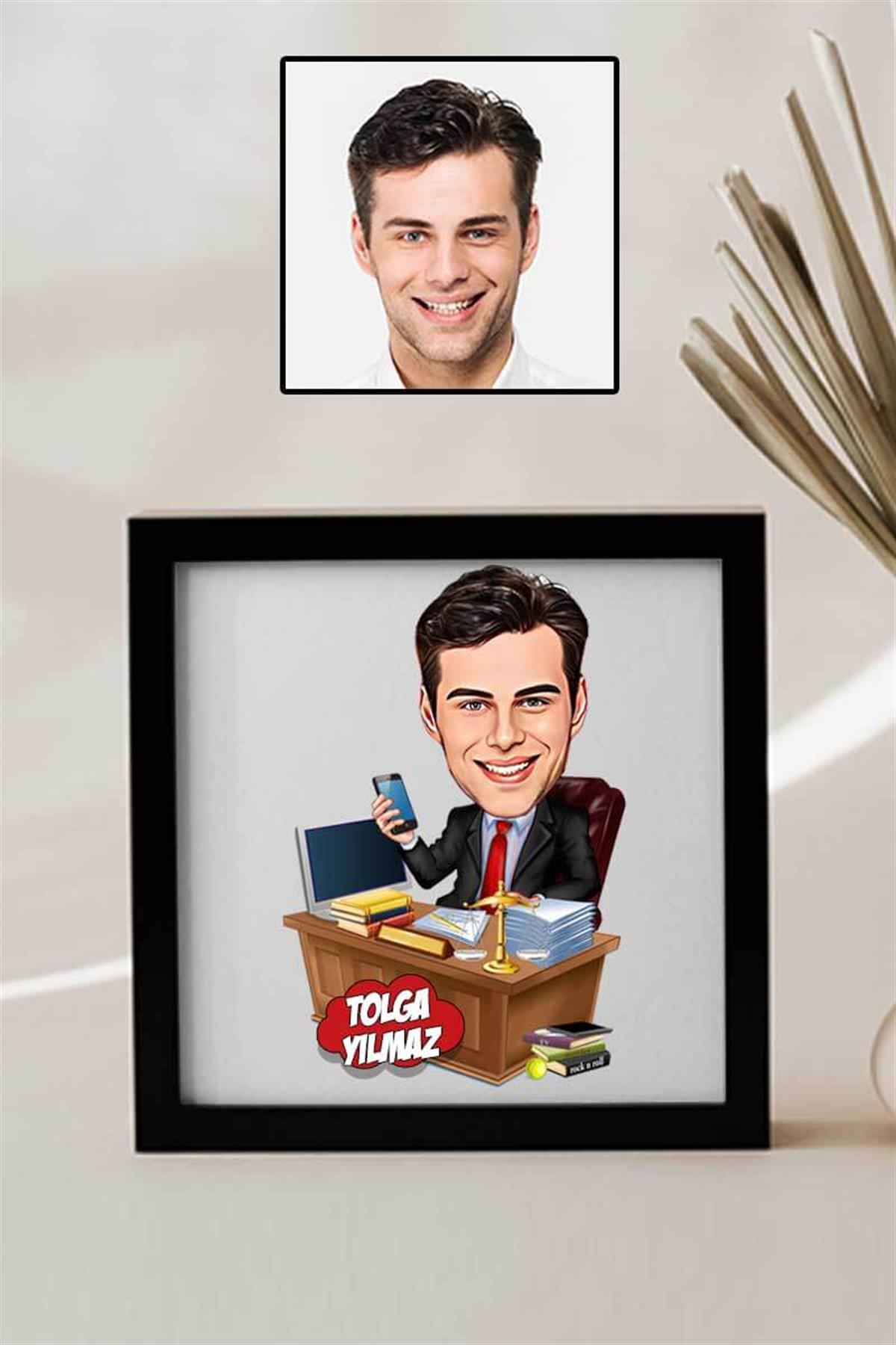 Erkek Avukata Hediye Karikatürlü Kare Çerçeve