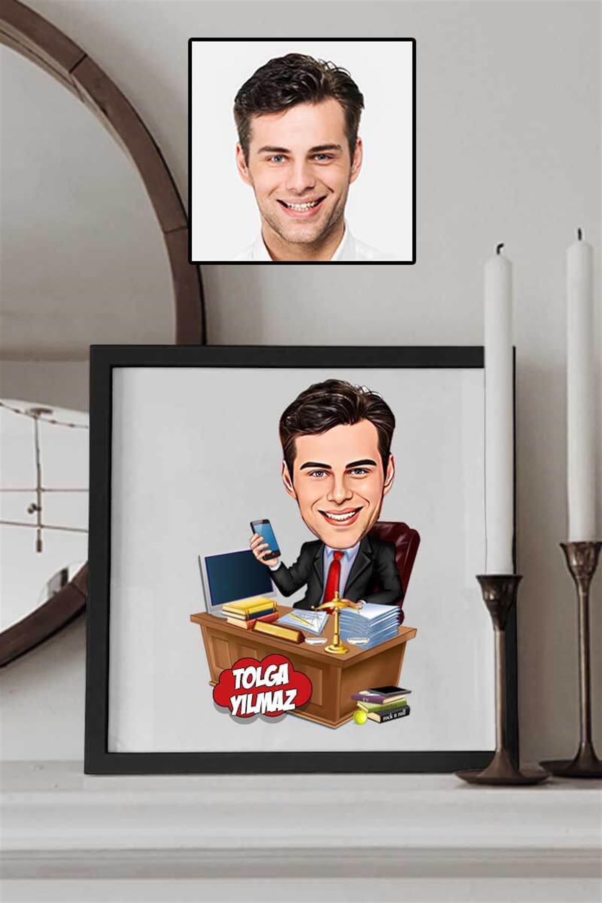 Erkek Avukata Hediye Karikatürlü Kare Çerçeve