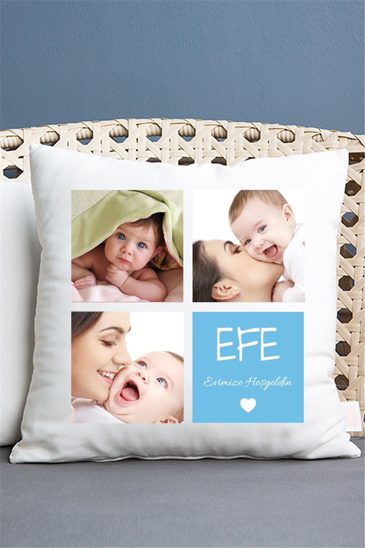 Erkek Bebeğe Hediye Saten Kare Altın Takma Yastığı