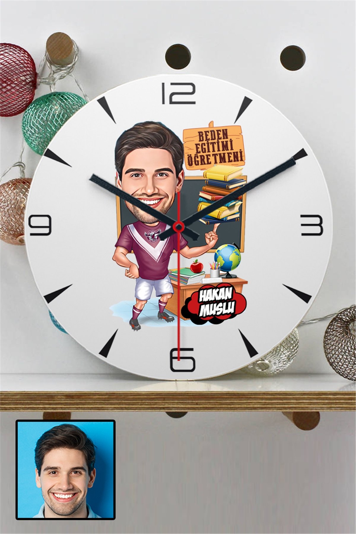 Erkek Beden Eğitimi Öğretmenine Kişiye Özel Hediye Karikatürlü Duvar Saati