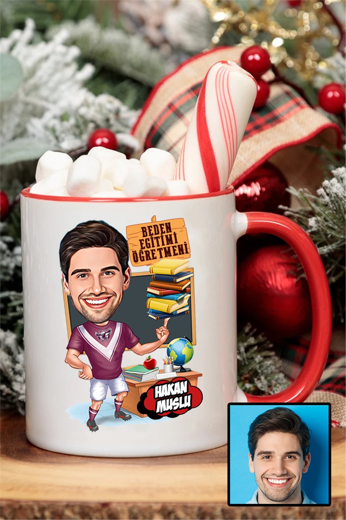 Erkek Beden Eğitimi Öğretmenine Özel Hediye Karikatürlü İçi Renkli Kupa Bardak