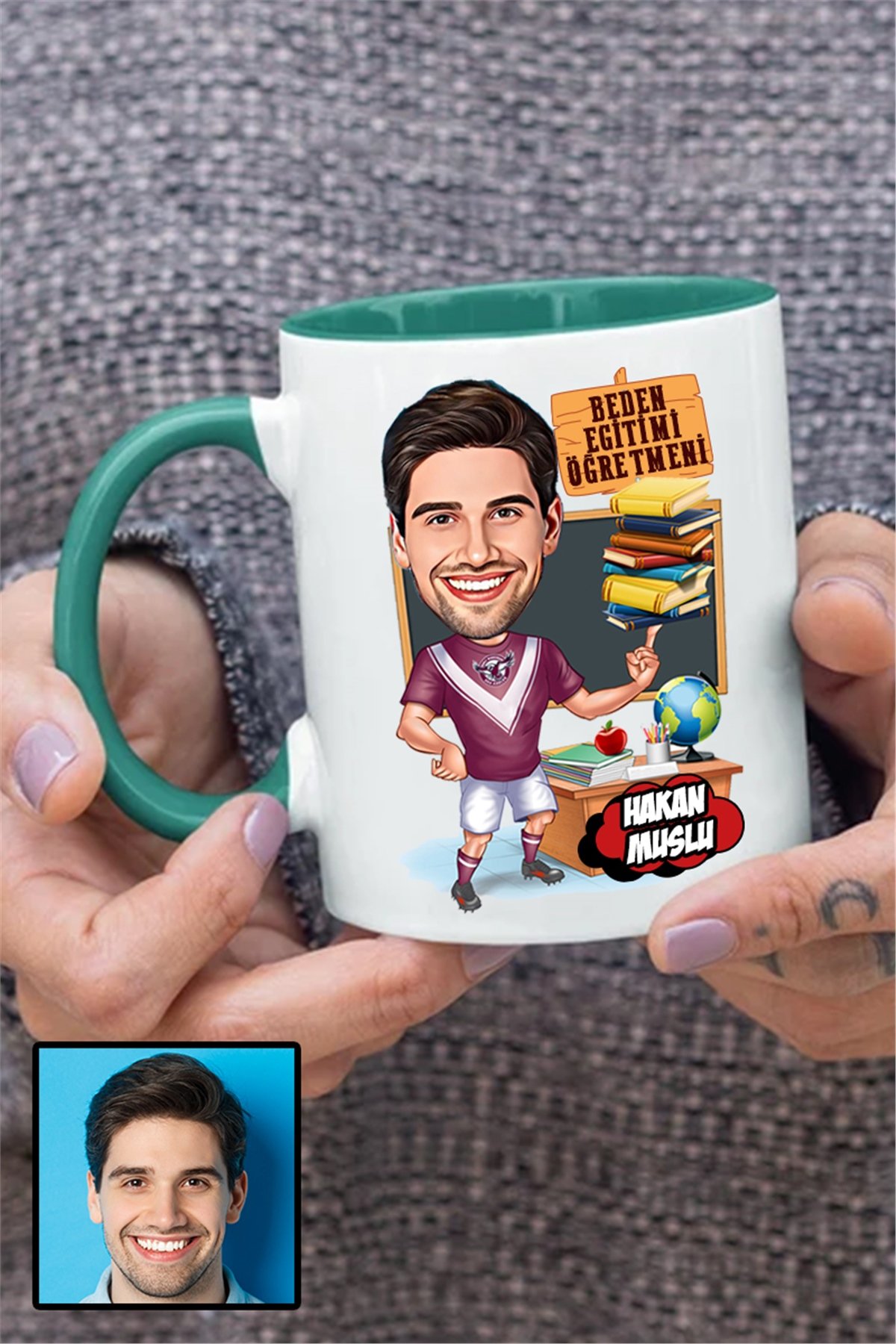 Erkek Beden Eğitimi Öğretmenine Özel Hediye Karikatürlü İçi Renkli Kupa Bardak