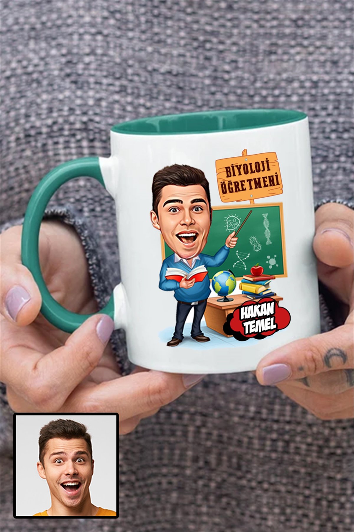 Erkek Biyoloji Öğretmenine Özel Hediye Karikatürlü İçi Renkli Kupa Bardak