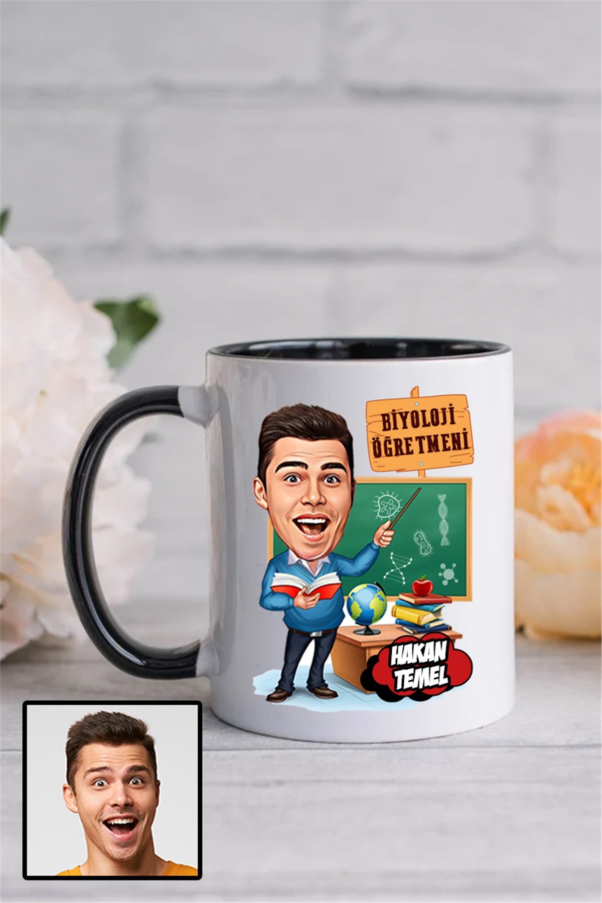 Erkek Biyoloji Öğretmenine Özel Hediye Karikatürlü İçi Renkli Kupa Bardak