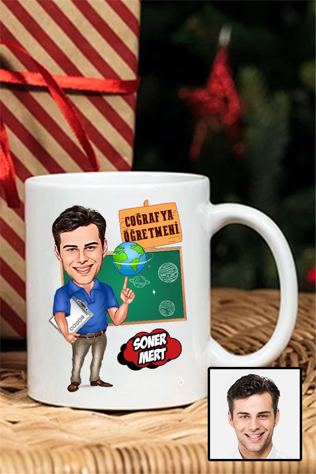 Erkek Coğrafya Öğretmenine Hediye Karikatürlü Beyaz Kupa Bardak