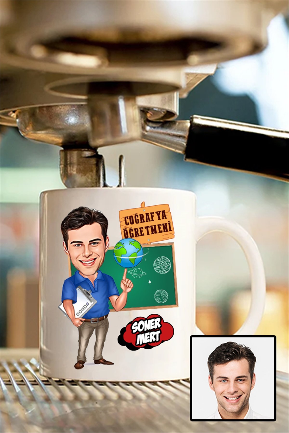 Erkek Coğrafya Öğretmenine Hediye Karikatürlü Beyaz Kupa Bardak