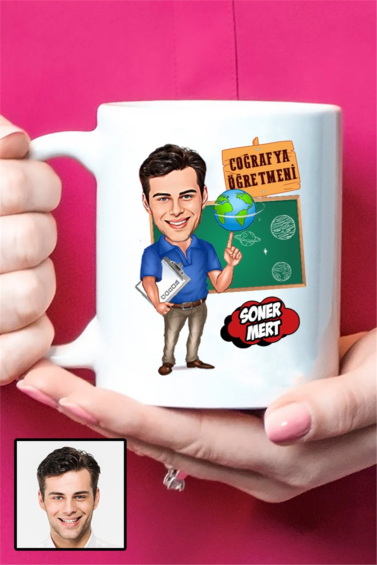Erkek Coğrafya Öğretmenine Hediye Karikatürlü Beyaz Kupa Bardak