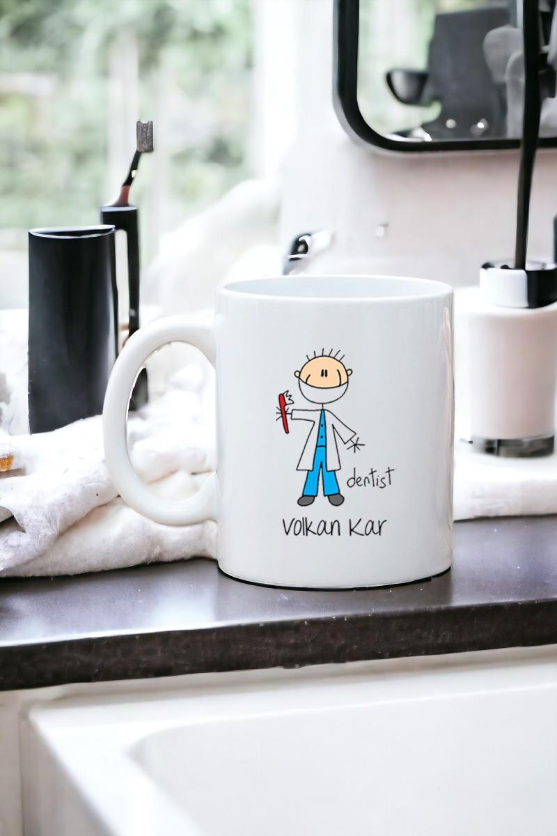 Erkek Diş Hekimi Karikatürü Beyaz Kupa Bardak
