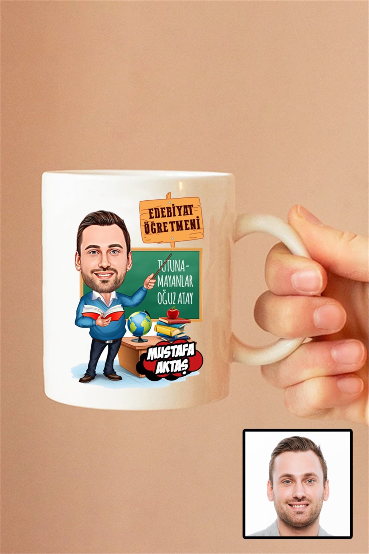 Erkek Edebiyat Öğretmenine Hediye Karikatürlü Beyaz Kupa Bardak