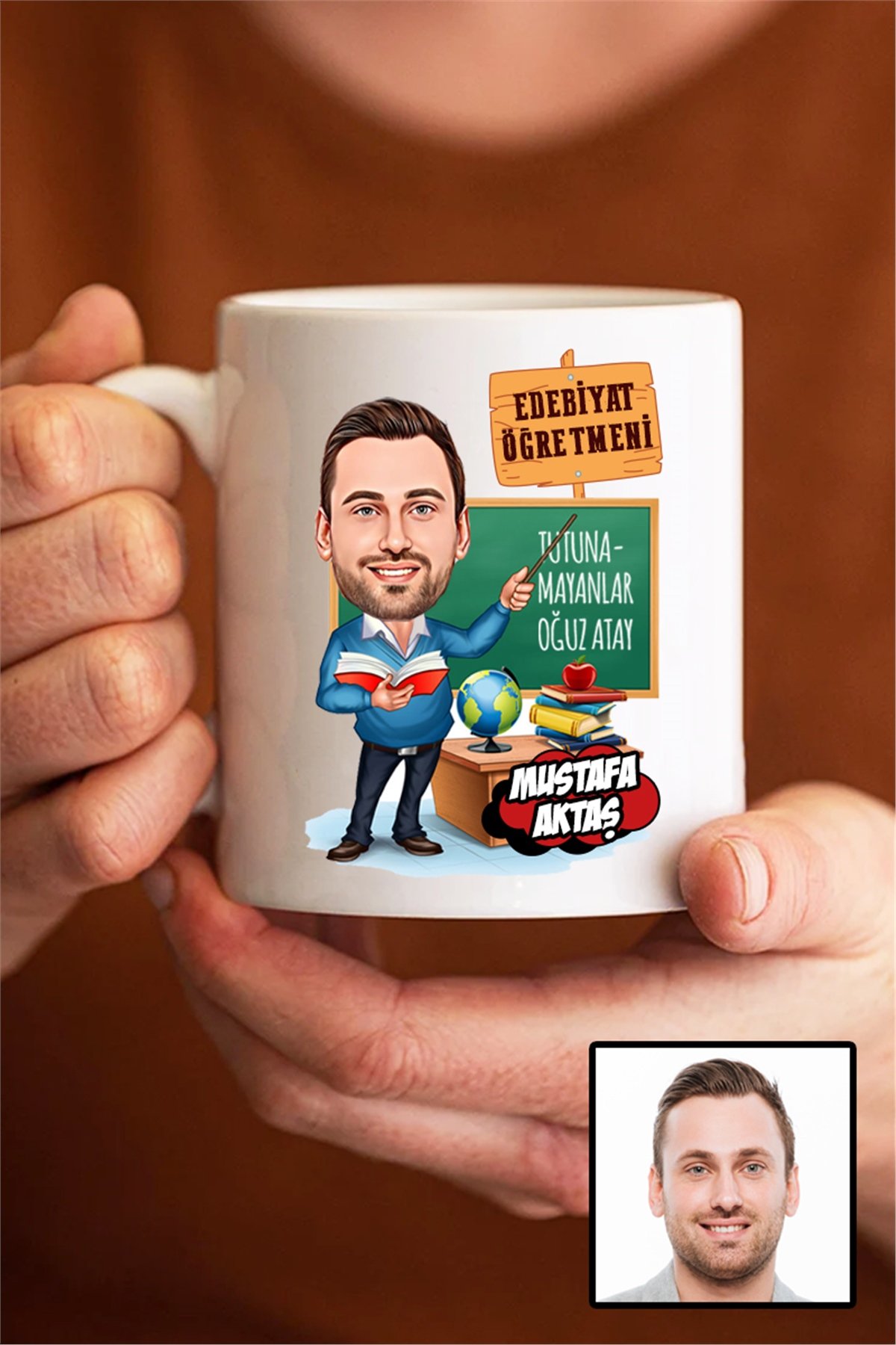 Erkek Edebiyat Öğretmenine Hediye Karikatürlü Beyaz Kupa Bardak