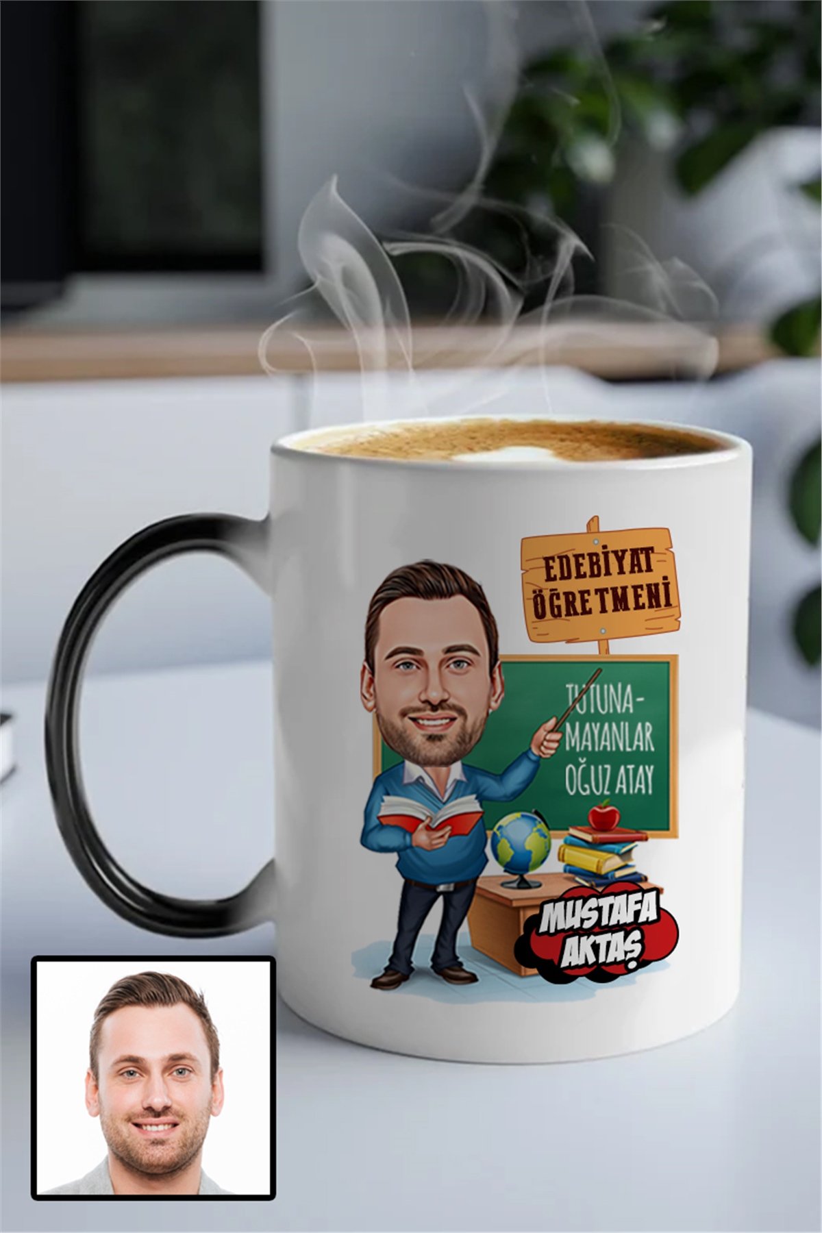 Erkek Edebiyat Öğretmenine Kişiye Özel Hediye Karikatürlü Sihirli Kupa Bardak