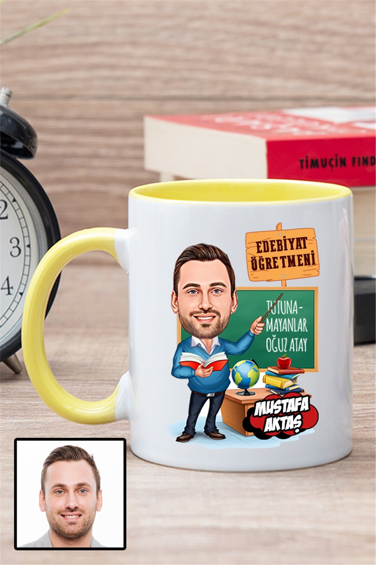 Erkek Edebiyat Öğretmenine Özel Hediye Karikatürlü İçi Renkli Kupa Bardak