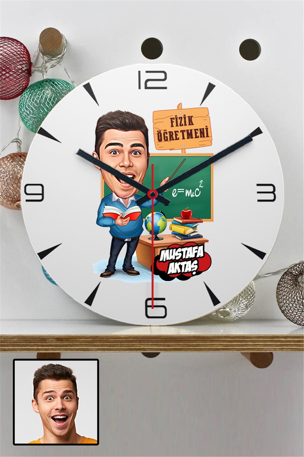 Erkek Fizik Öğretmenine Kişiye Özel Hediye Karikatürlü Duvar Saati
