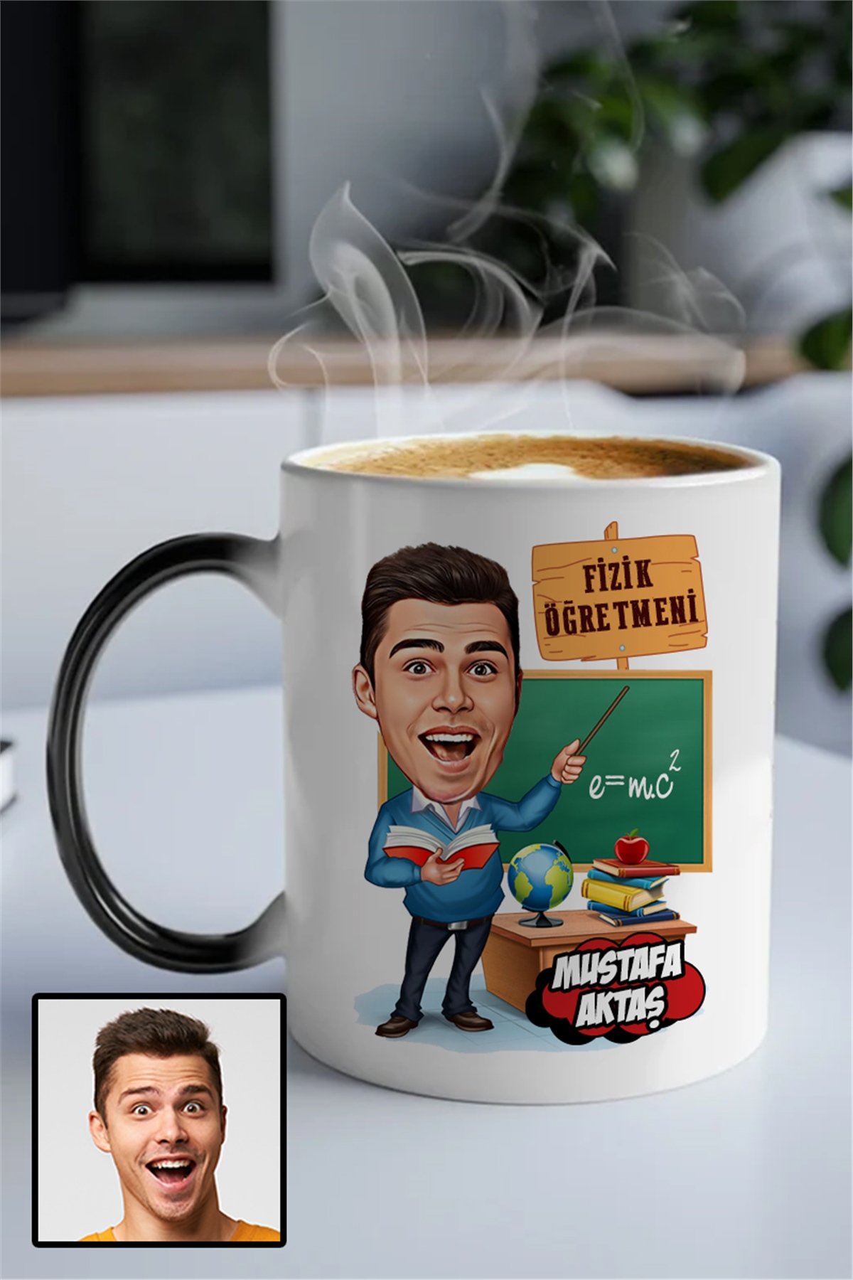 Erkek Fizik Öğretmenine Kişiye Özel Hediye Karikatürlü Sihirli Kupa Bardak
