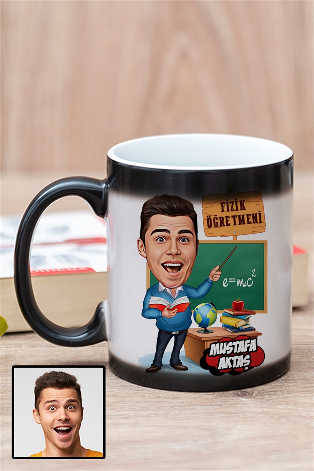 Erkek Fizik Öğretmenine Kişiye Özel Hediye Karikatürlü Sihirli Kupa Bardak