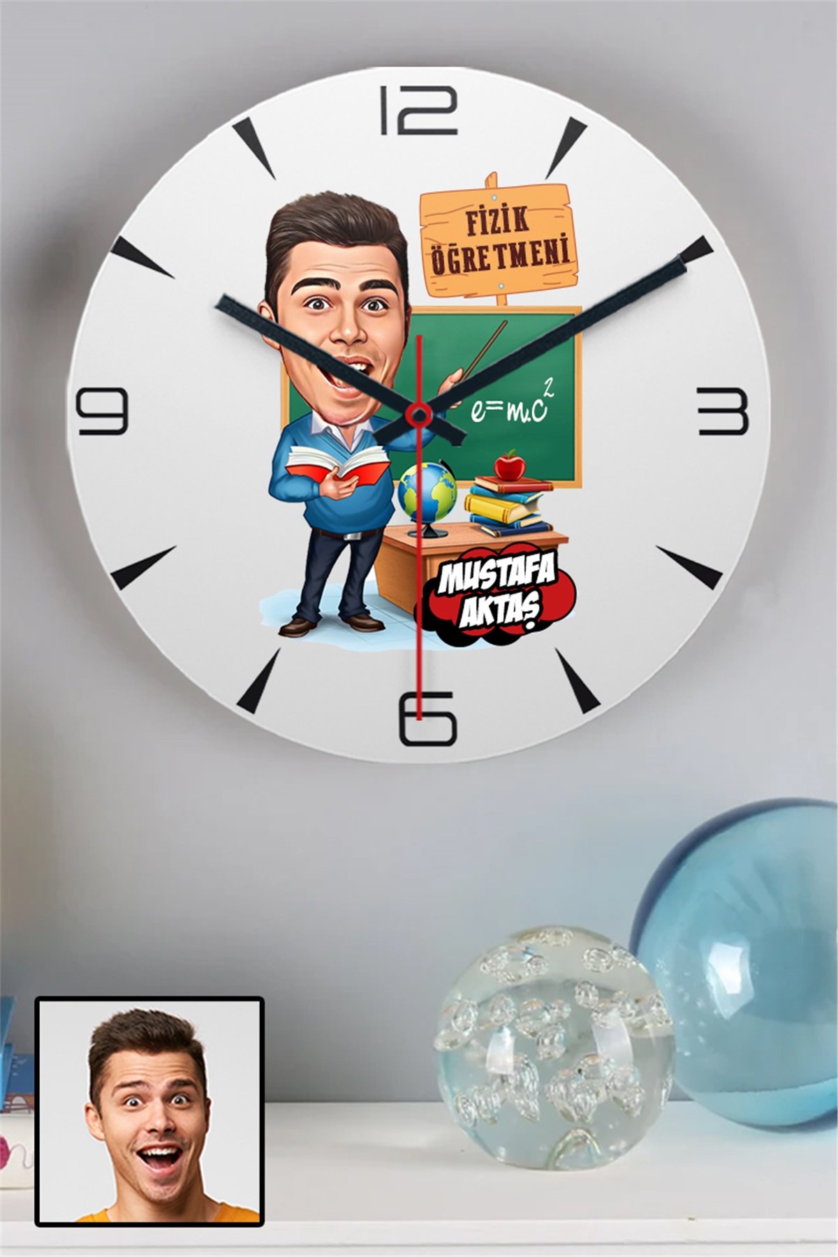 Erkek Fizik Öğretmenine Kişiye Özel Hediye Karikatürlü Duvar Saati
