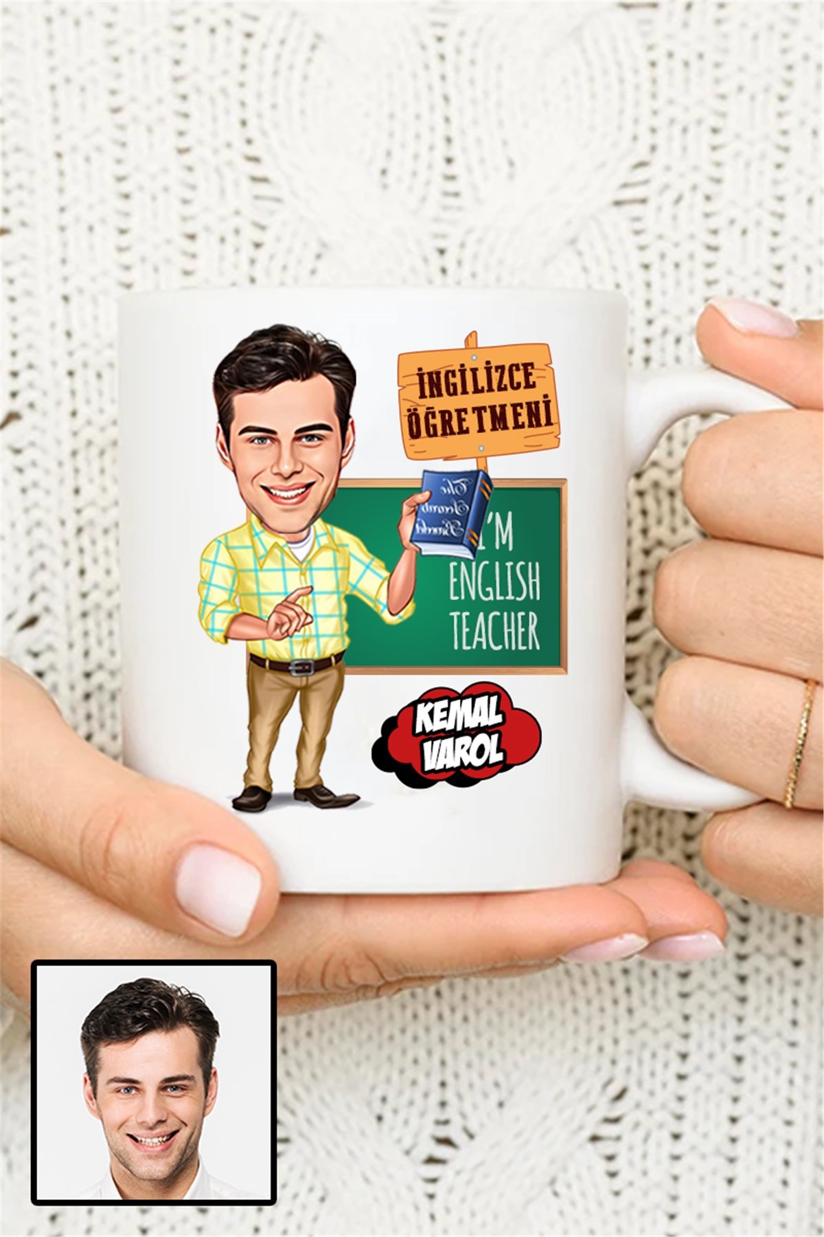 Erkek İngilizce Öğretmenine Hediye Karikatürlü Beyaz Kupa Bardak