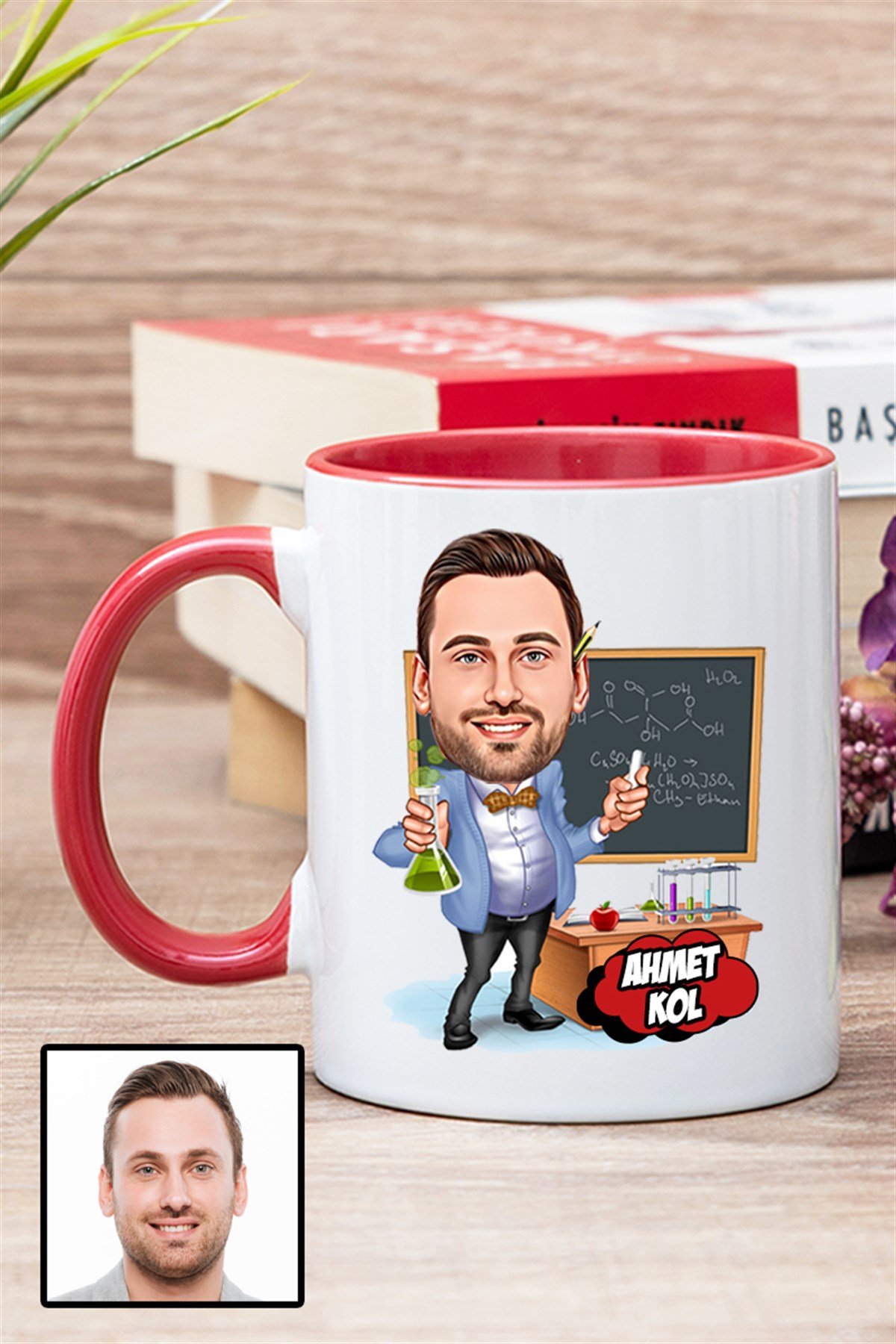 Erkek Kimya Öğretmenine Özel Hediye Karikatürlü İçi Renkli Kupa Bardak