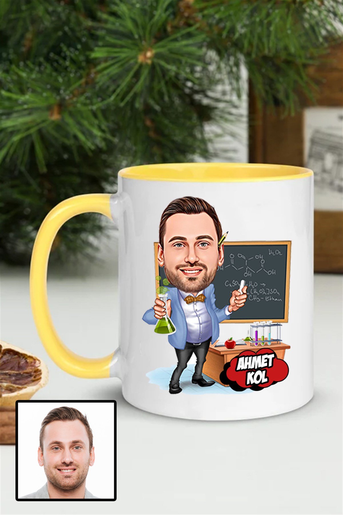 Erkek Kimya Öğretmenine Özel Hediye Karikatürlü İçi Renkli Kupa Bardak