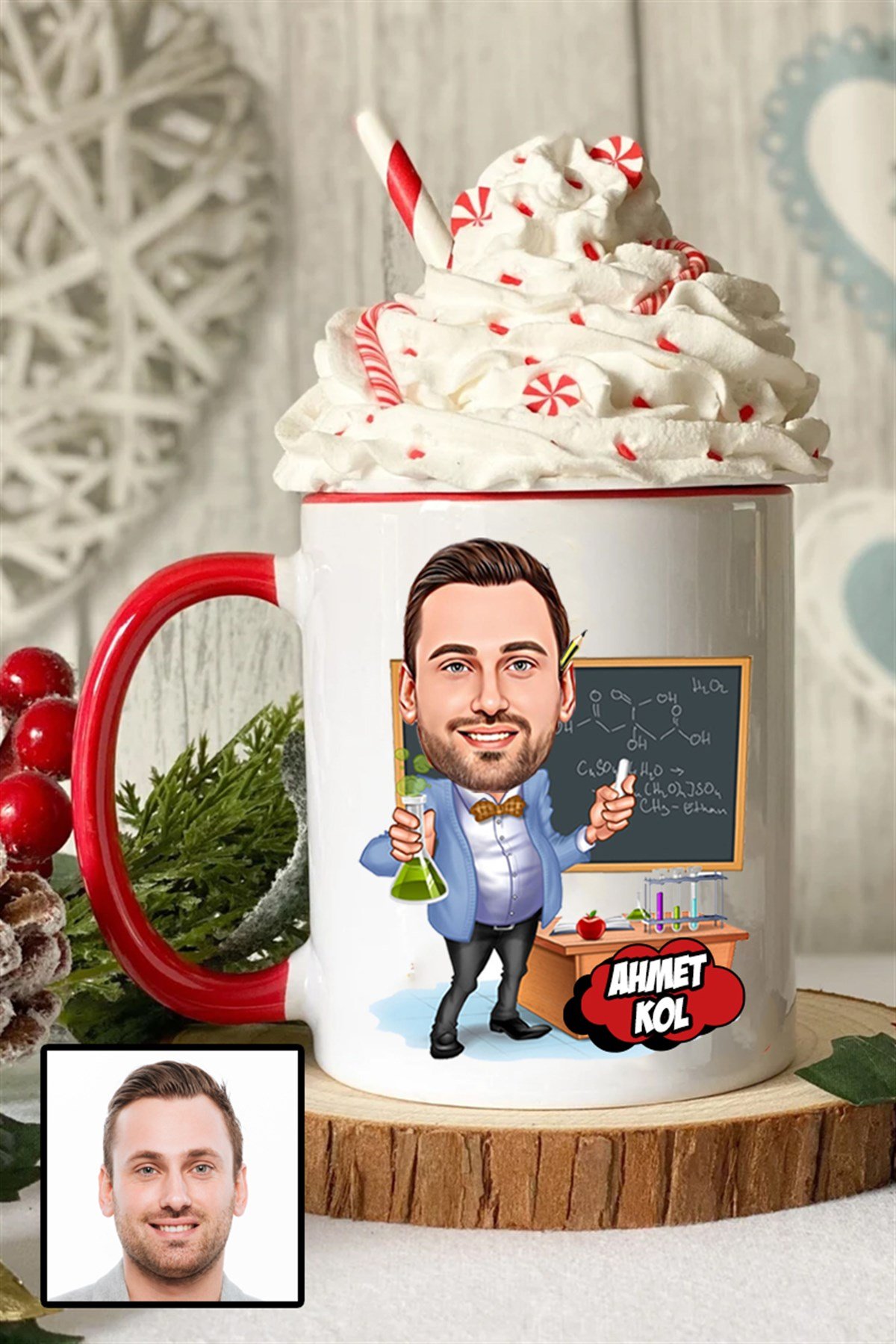 Erkek Kimya Öğretmenine Özel Hediye Karikatürlü İçi Renkli Kupa Bardak