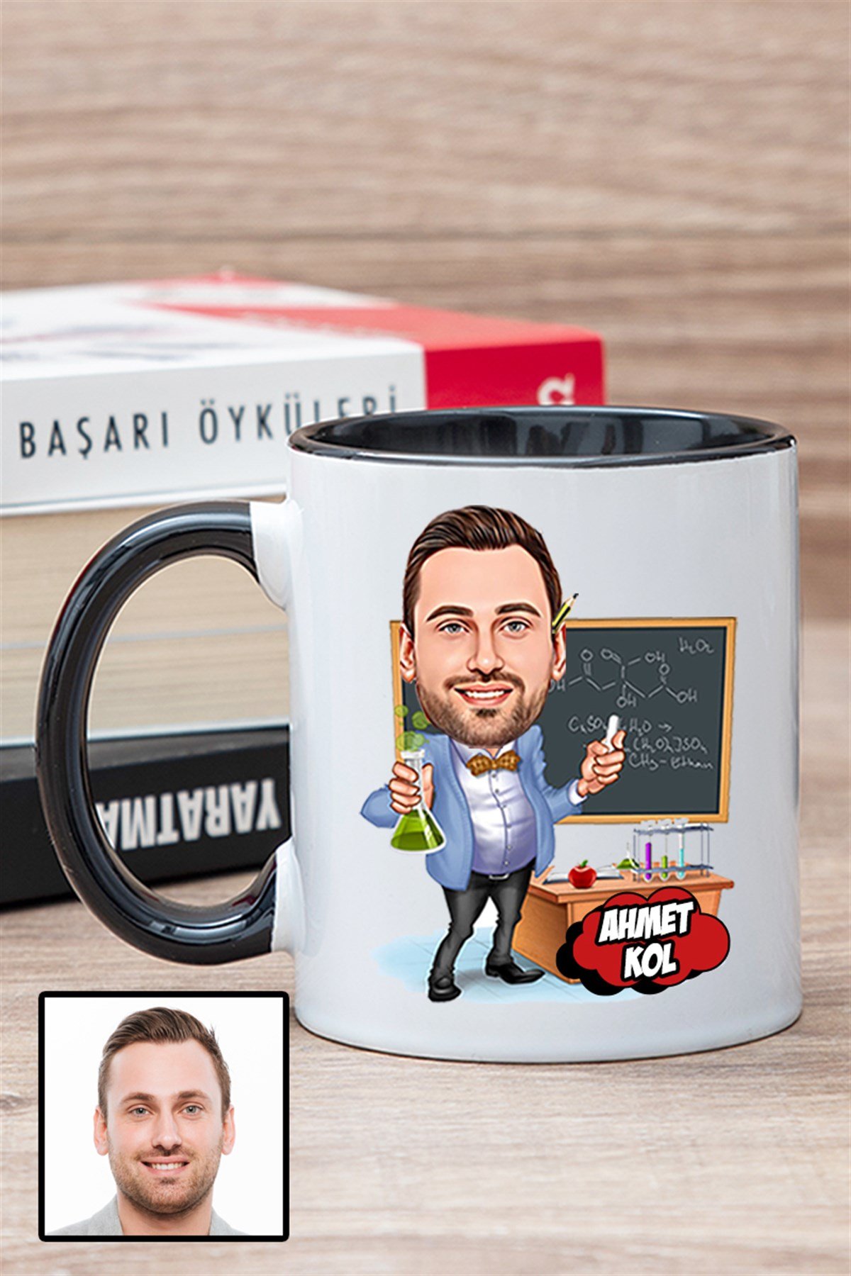 Erkek Kimya Öğretmenine Özel Hediye Karikatürlü İçi Renkli Kupa Bardak