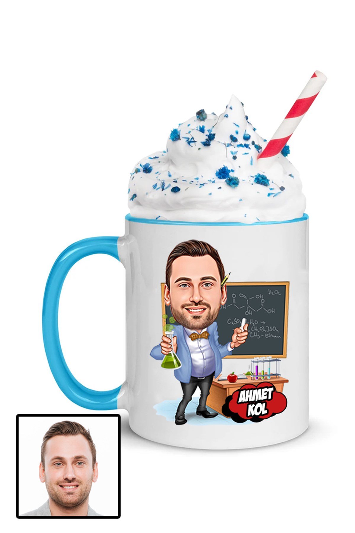 Erkek Kimya Öğretmenine Özel Hediye Karikatürlü İçi Renkli Kupa Bardak