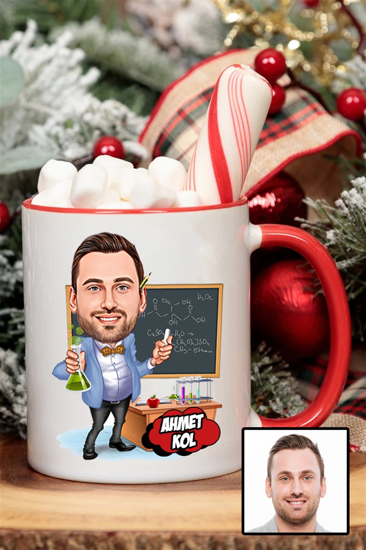Erkek Kimya Öğretmenine Özel Hediye Karikatürlü İçi Renkli Kupa Bardak