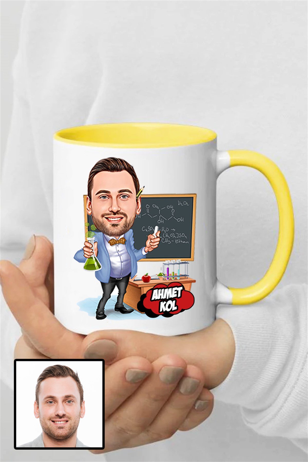 Erkek Kimya Öğretmenine Özel Hediye Karikatürlü İçi Renkli Kupa Bardak