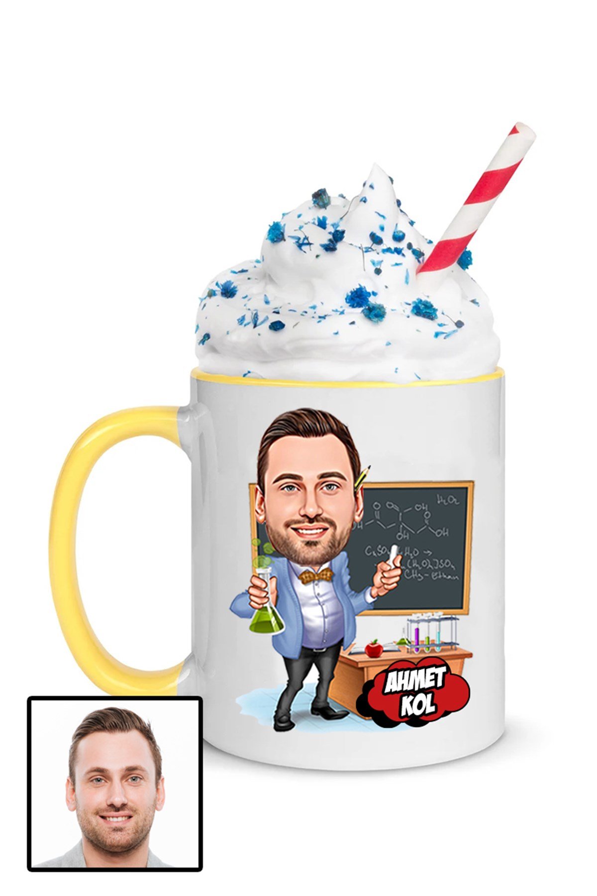 Erkek Kimya Öğretmenine Özel Hediye Karikatürlü İçi Renkli Kupa Bardak