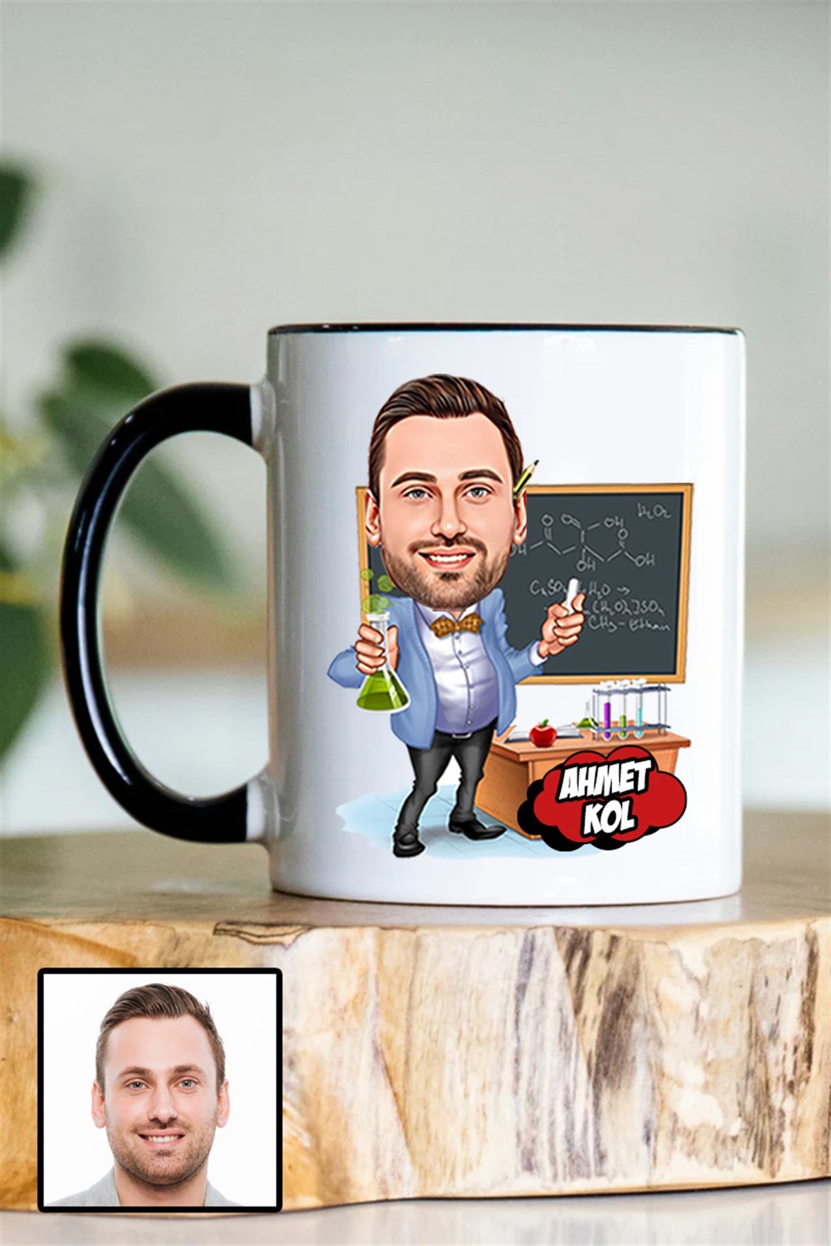 Erkek Kimya Öğretmenine Özel Hediye Karikatürlü İçi Renkli Kupa Bardak