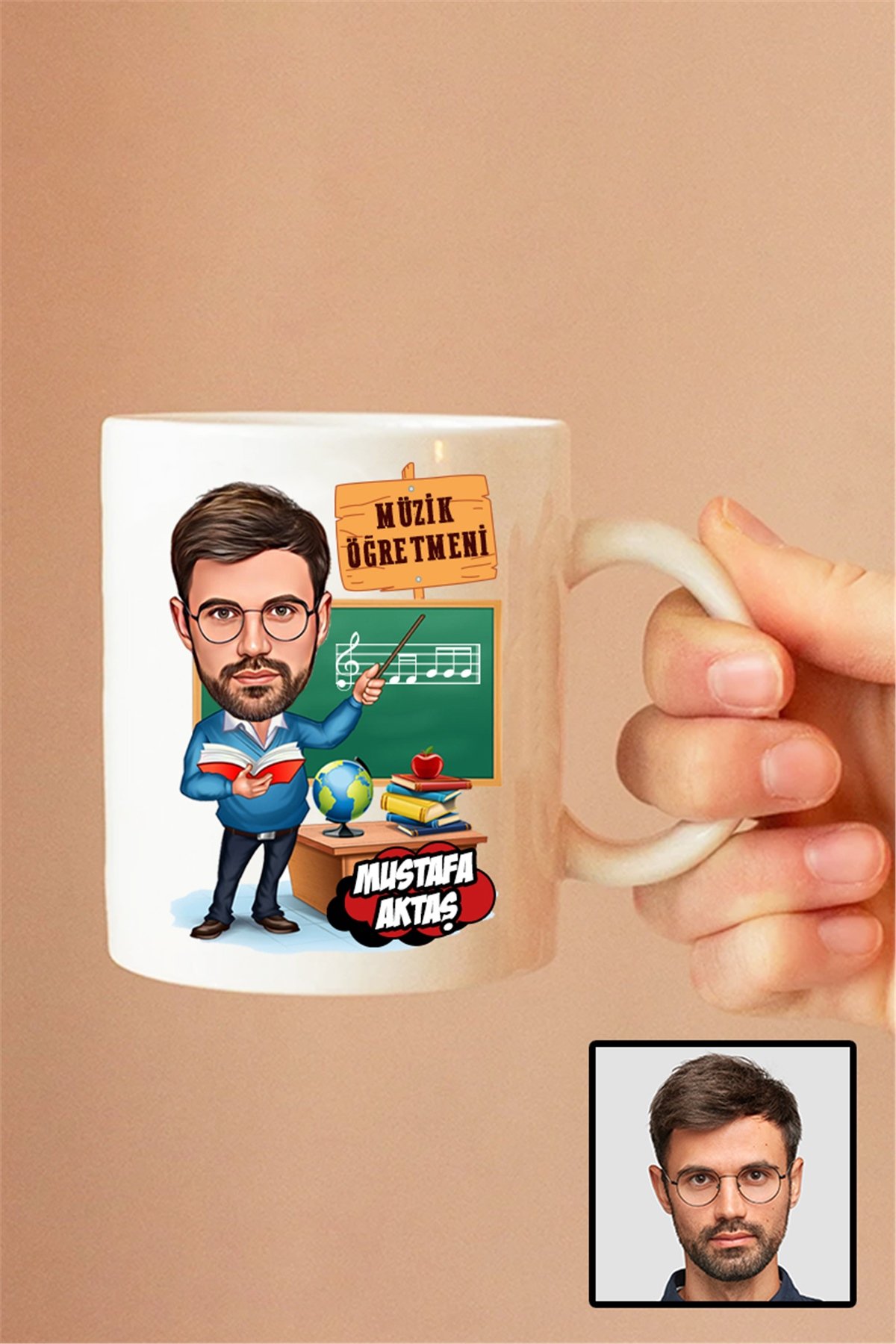 Erkek Müzik Öğretmenine Hediye Karikatürlü Beyaz Kupa Bardak