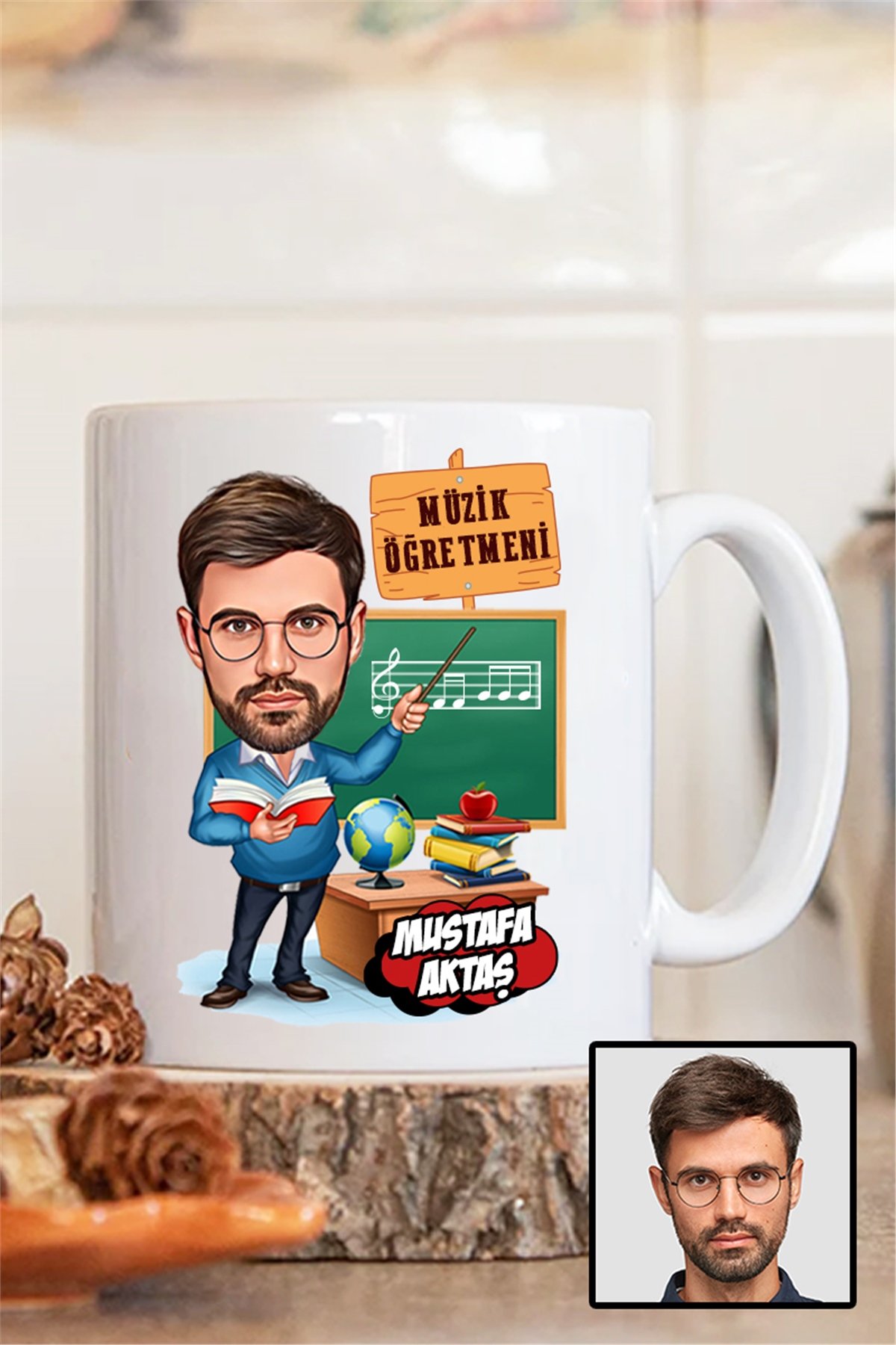 Erkek Müzik Öğretmenine Hediye Karikatürlü Beyaz Kupa Bardak
