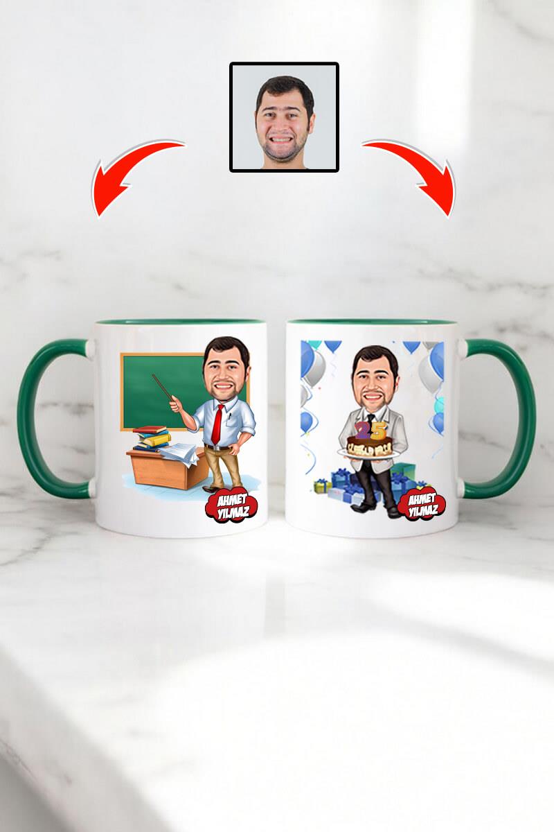 Erkek Öğretmene Doğum Günü Hediyesi Karikatürlü Kupa Bardak