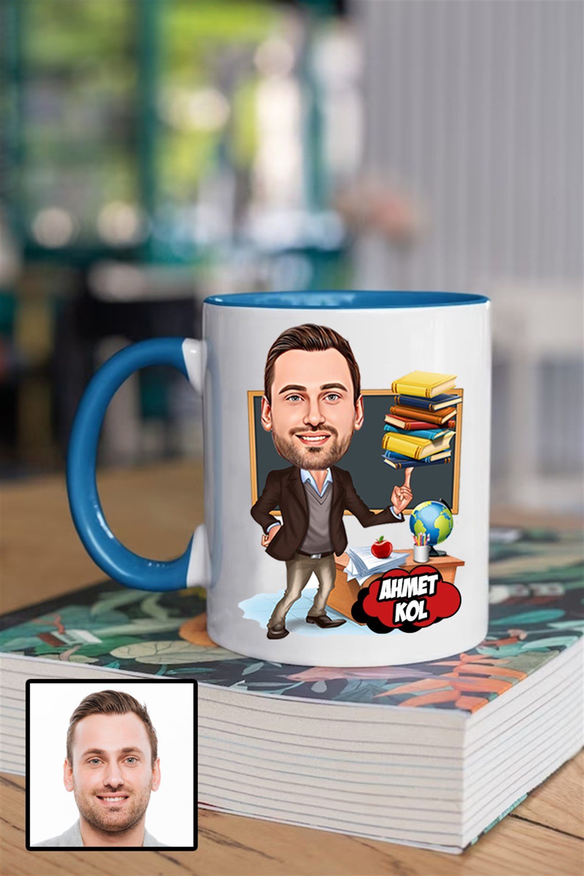 Erkek Öğretmene Özel Hediye Karikatürlü İçi Renkli Kupa Bardak