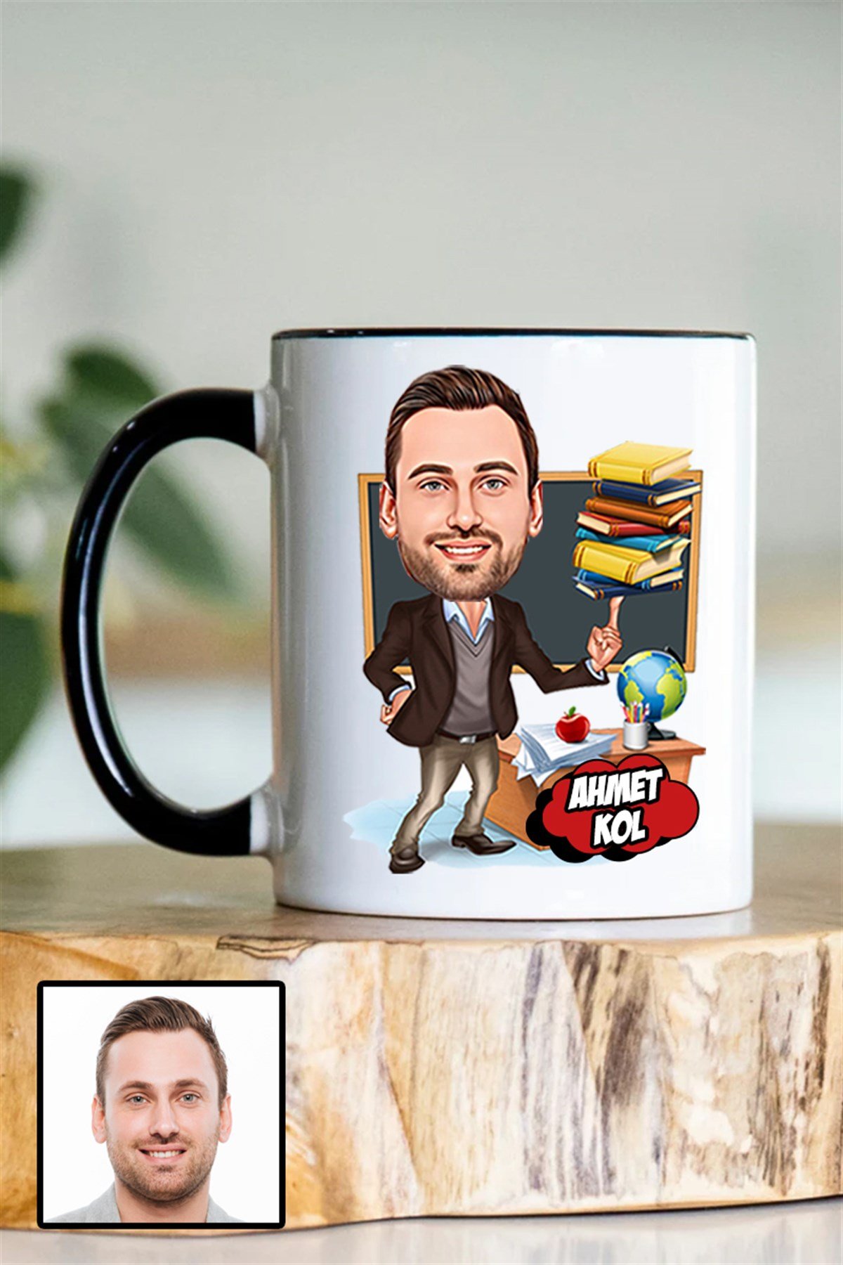 Erkek Öğretmene Özel Hediye Karikatürlü İçi Renkli Kupa Bardak