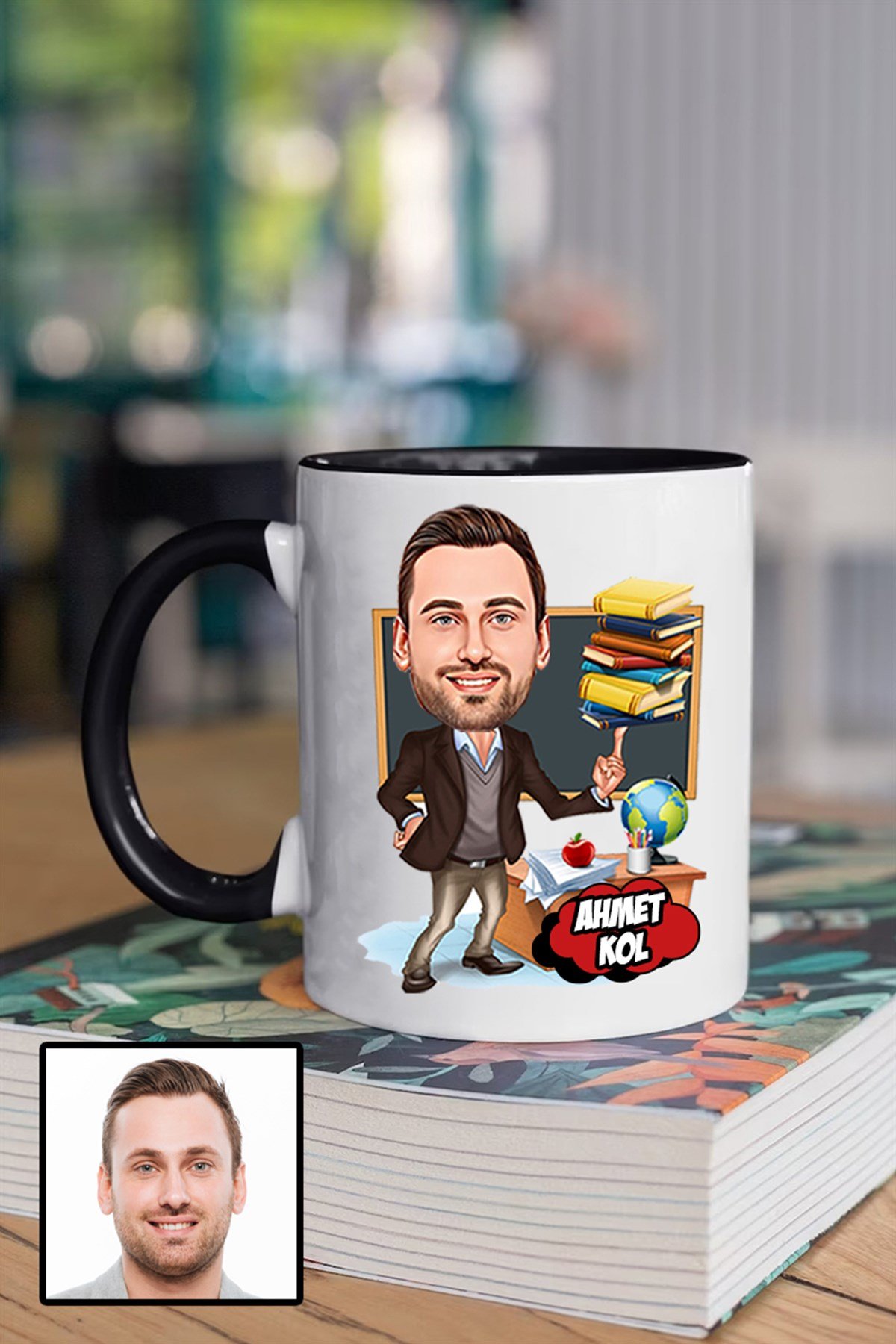 Erkek Öğretmene Özel Hediye Karikatürlü İçi Renkli Kupa Bardak