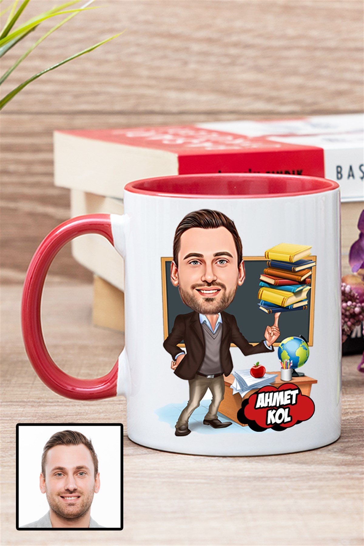 Erkek Öğretmene Özel Hediye Karikatürlü İçi Renkli Kupa Bardak