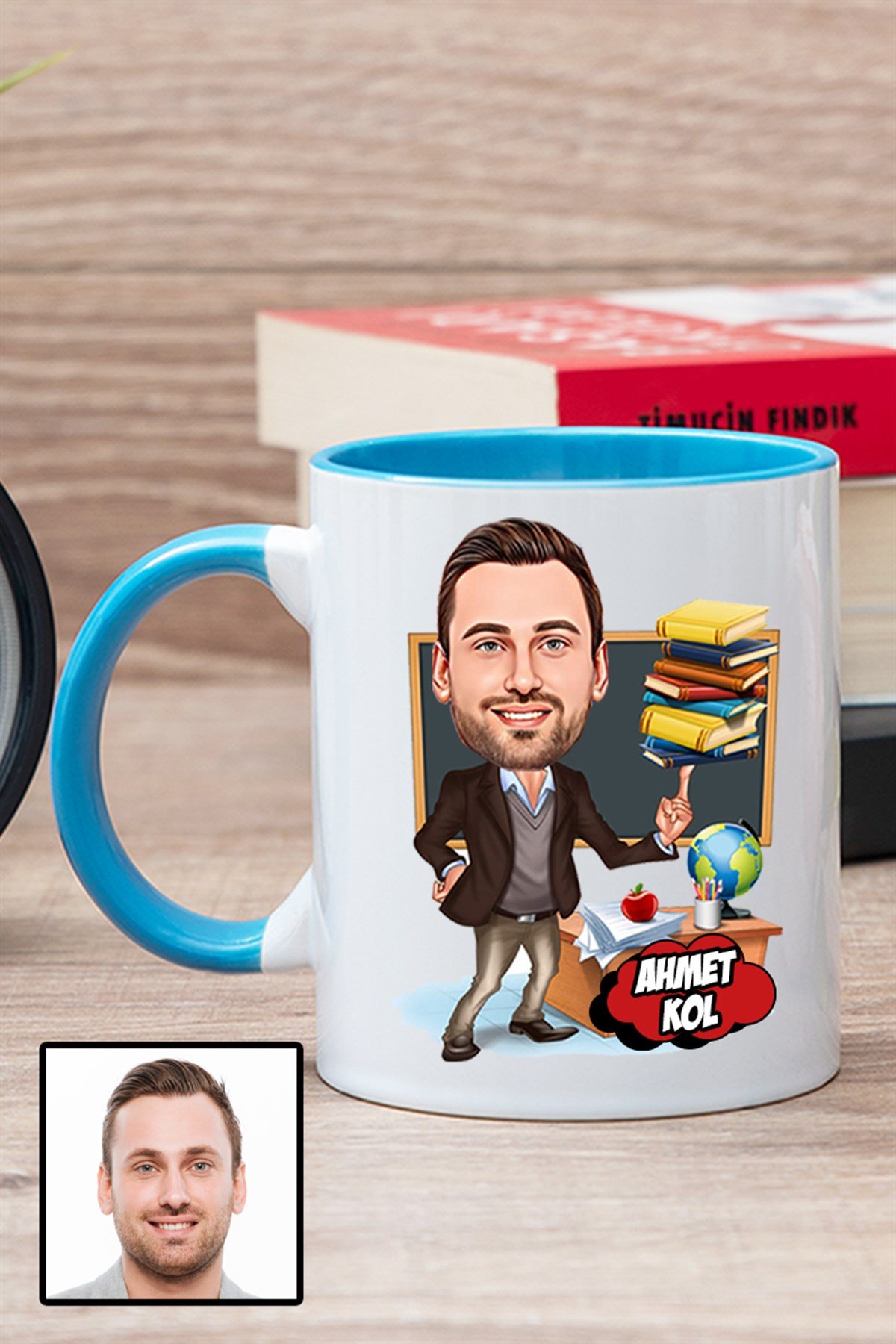 Erkek Öğretmene Özel Hediye Karikatürlü İçi Renkli Kupa Bardak