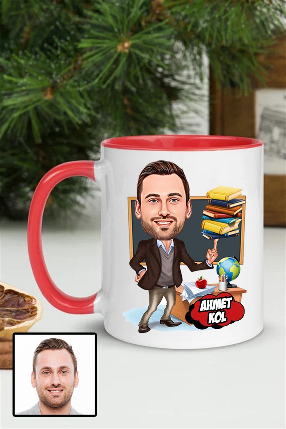 Erkek Öğretmene Özel Hediye Karikatürlü İçi Renkli Kupa Bardak