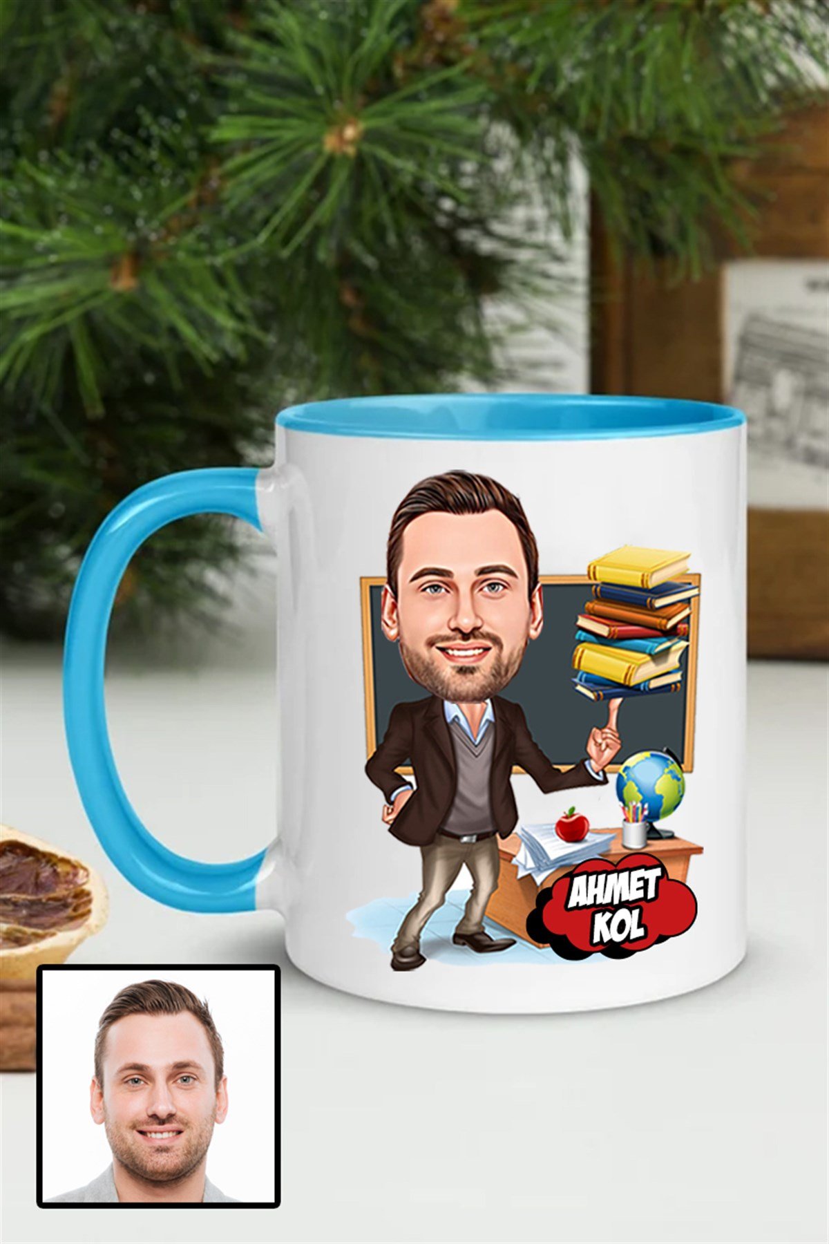 Erkek Öğretmene Özel Hediye Karikatürlü İçi Renkli Kupa Bardak