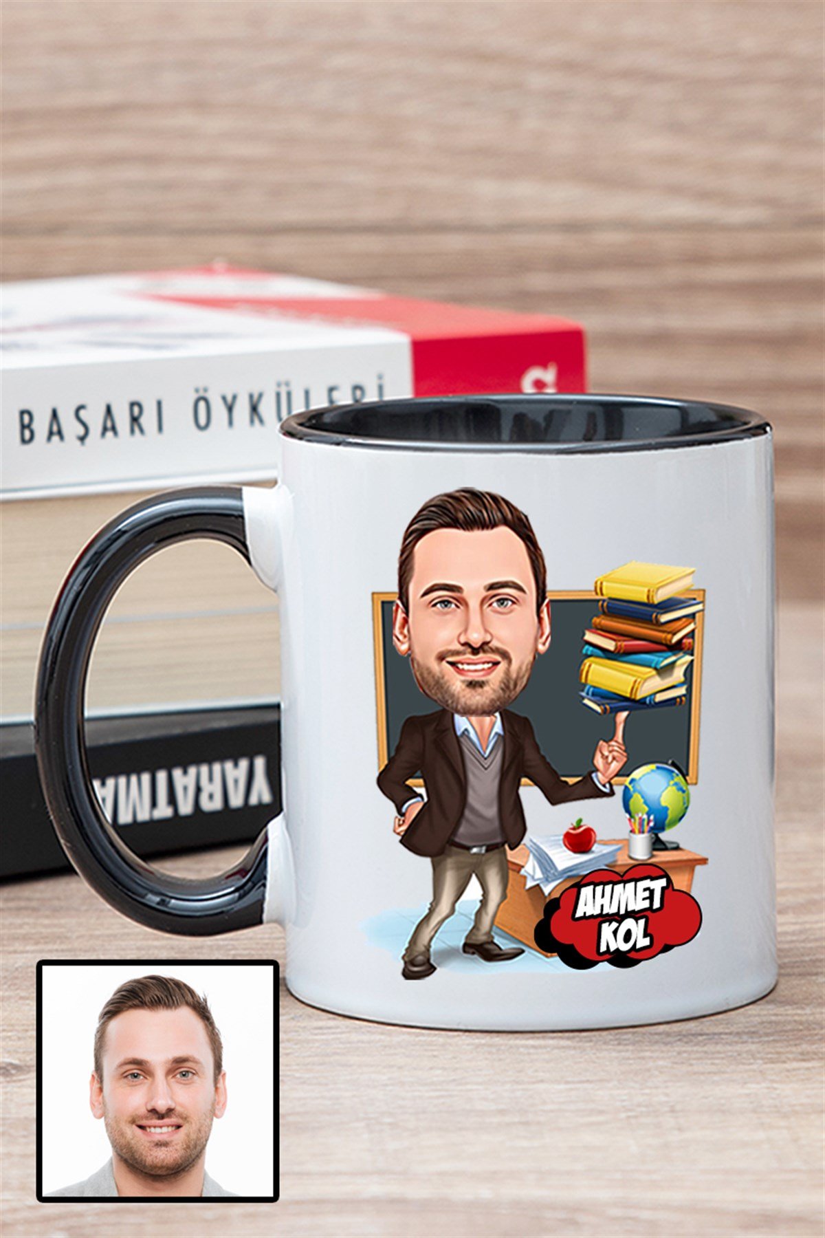 Erkek Öğretmene Özel Hediye Karikatürlü İçi Renkli Kupa Bardak