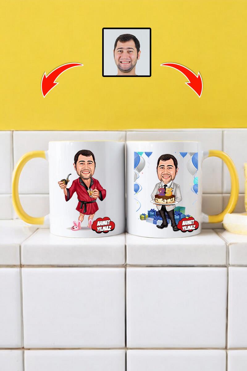 Erkek Patrona Doğum Günü Hediyesi Karikatürlü Kupa Bardak