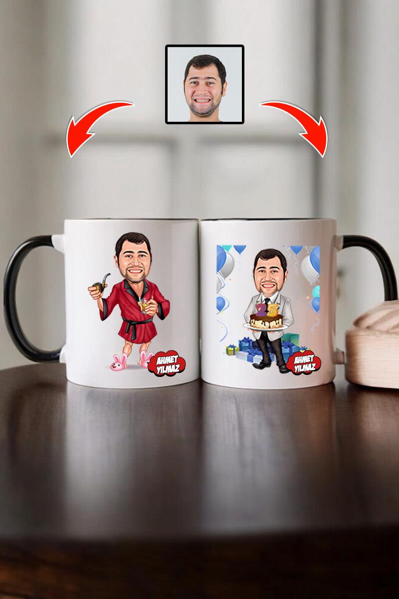 Erkek Patrona Doğum Günü Hediyesi Karikatürlü Kupa Bardak