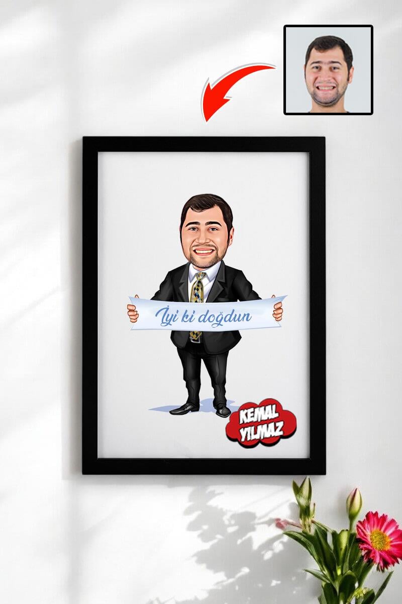 Erkeklere Doğum Günü Hediyesi Karikatürlü Çerçeve