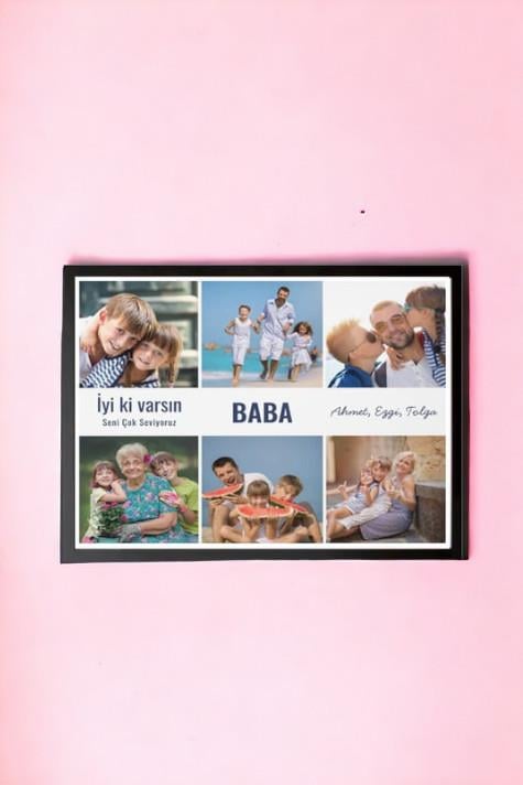 Eşe Babalar Günü Sürprizi Kolaj Dikdörtgen Çerçeve